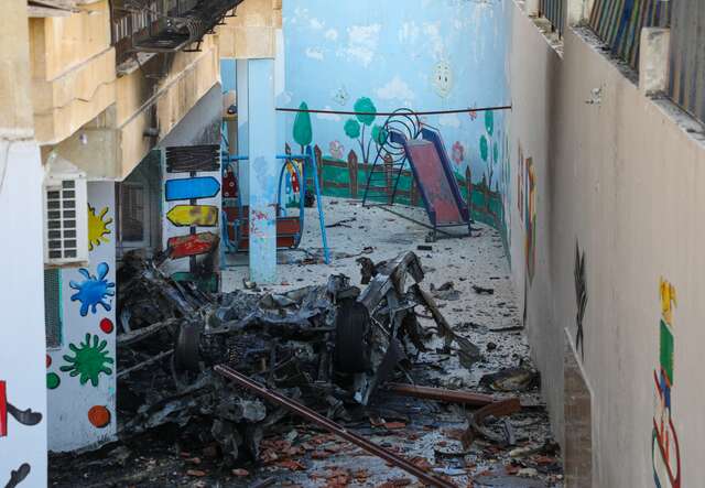 The aftermath of the airstrikes on Idlib city, Sryia, which hit a children's nursery.